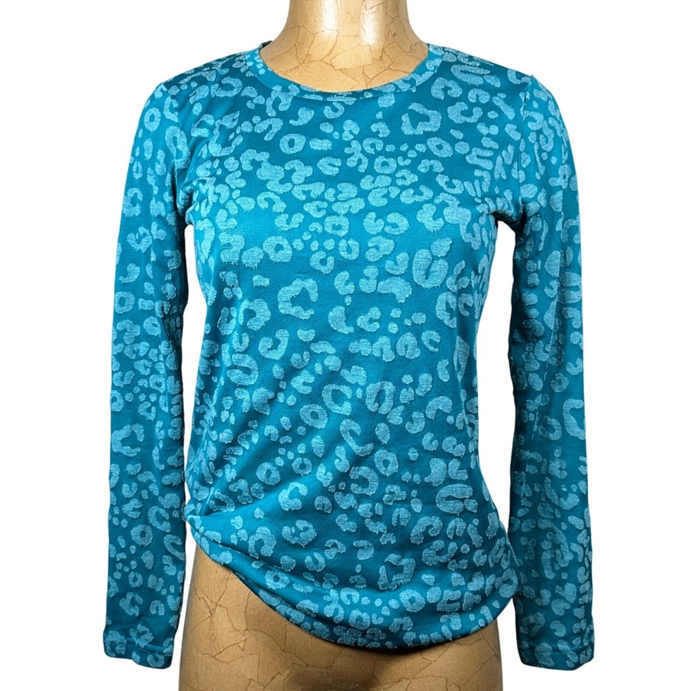 Ariat Womens Teal Leopard Burnout Long Sleeve Shirt Small Equestrian Western